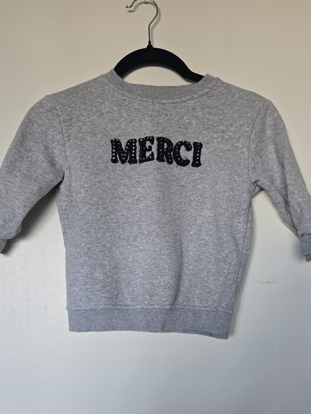 GB girls Grey Sweatshirt with 'MERCI' Black Lettering